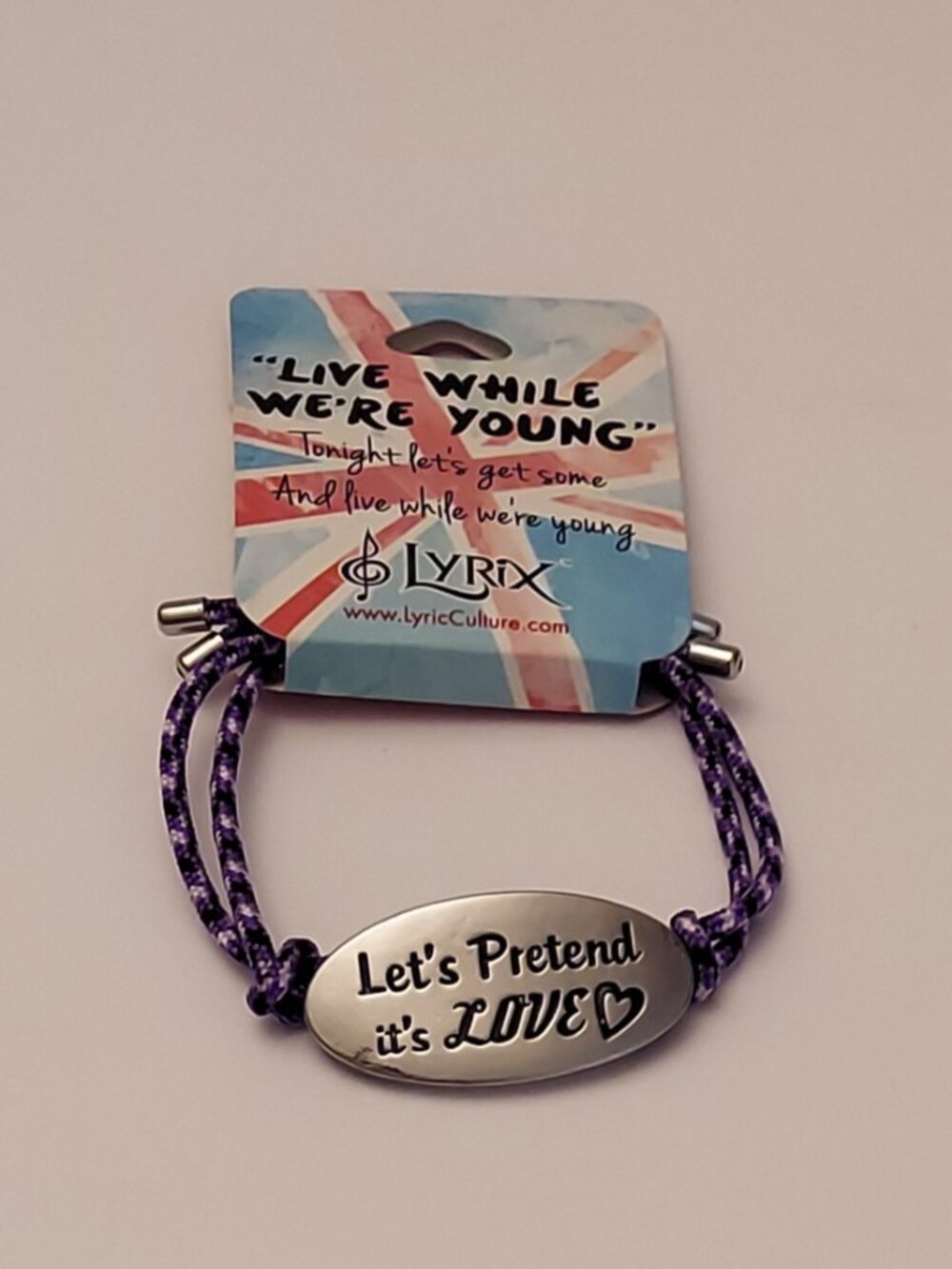 New Lyrix Culture Let's Pretend It's LOVE Purple Cord Bracelet